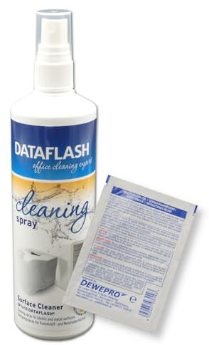 Dataflash Cleaning Spray DF1610 250 ml - Surface Cleaner - Reinigungsspray für Kunststoff- und Metalloberflächen - z.B. für Computer und Drucker inkl. DEWEPRO SingleScrubs