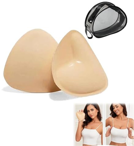 AWAVM Double Sided Sticky Bra Push Up,Women's Adhesive Bra Boost Cups Bra Pads Inserts, Triangle Silicone Chicken Fillet Bra Inserts, Stick on Bra Cups, Boobtapes for Girls Bra (Beige, C-D)
