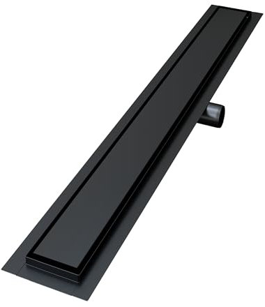 VILSTEIN Duschrinne Schwarz 80cm, Siphon mit Geruchsstop und Haarsieb, Randablauf, Edelstahl Ablaufrinne, Bodenablauf, Duschablauf sehr flach, Komplettset mit Bodenbefestigung