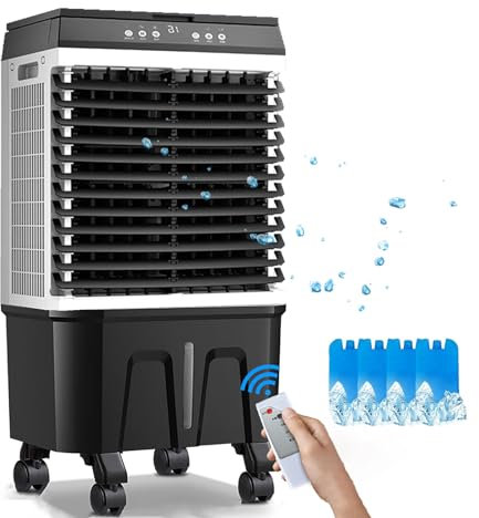 Enfriador de Aire Industrial Evaporativo Móvil, Enfriador de Pantano con Tanque de Agua de 40 L, Ventilador de Refrigeración de 3 Velocidades para Fábrica de Oficina en Casa, Temporizador de 12 H