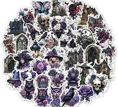 Prstincol Goth Rose Witchy Stickers Decals. Horror Rose Skull Stickers for Scrapbook Junk Journal Collage DIY Crafts,Vinyl Gothic Halloween Stickers for Water Bottles Laptops,Phone Case