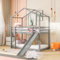 Ledander Kinderbett Hausbett, Niedriges Etagenbett mit Rutsche, Massivholz-Etagenbettrahmen mit Lattenrost 90 x 200 cm (Gray)