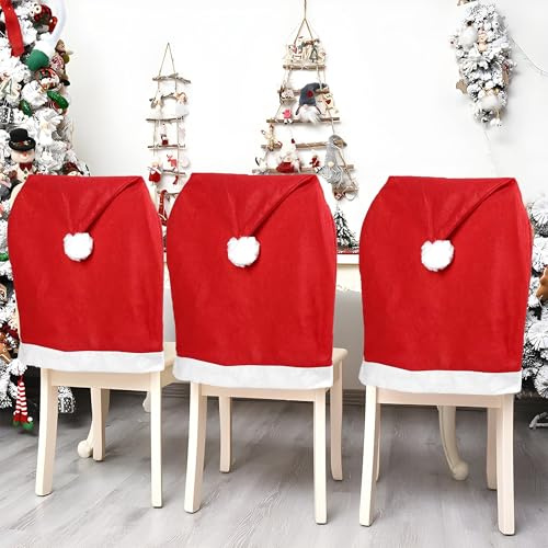 Figarge Weihnachtsstuhlüberzug 4er Set Stuhlhussen für Weihnachten Stuhlbezug Weihnachtsdeko Husse für Stühle Überzieher Stuhlabdeckung im weihnachtlichen (Rot-2)
