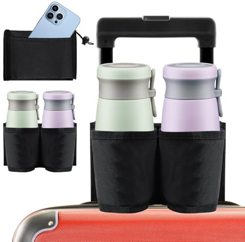 LLMSIX Luggage Cup Holder, Free Hand Luggage Cup Holder for Suitcases Luggage Travel Cup Holder Essential Luggage Accessories Gift for Travelers Flight Attendants (Black)