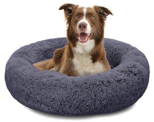 Pisi Bili Hundebett Katzenbett Waschbar flauschig orthopädische Hundebetten große und kleine Hunde Katzenschlafplatz für Katzen Donut - Dunkelgrau 80 cm