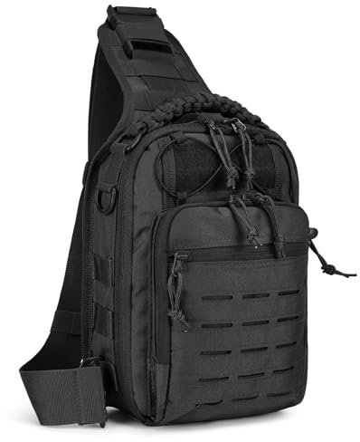 HUNTVP Taktisch Brusttasche Militärisch Schultertasche Military Chest Pack Slingrucksack Molle Crossbody Bag Umhängetasche Mini für Herren Damen Reise Wandern Outdoor (Typ-3 Schwarz)