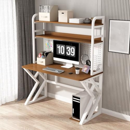 Bureau d'ordinateur avec étagères de Rangement et Panneau perforé, Bureau de Bureau à Domicile, Bureau de Jeu Multifonctionnel, Grande Table de Travail d'écriture (100 x 60 x 170 cm, Noyer)