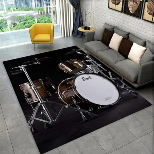 3D Trommelständer Für Musikinstrumente 80 X 160 cm Kinder Jugendliche Jungen Teppich Schlafzimmer Dekoration Kinderzimmer Wohnzimmer, Krabbelmatte Modern Weichem Flanell Kinderteppiche -3304602736112