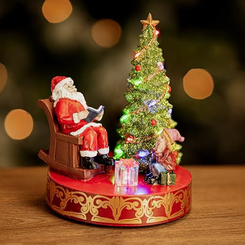 Marco Paul - Árbol de Navidad tradicional iluminado con luces LED, Santa Grotto, resina duradera, funciona con pilas, adorno festivo de Navidad (Santa)
