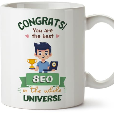 MUGFFINS SEO Man Mug - in English - Best in Universe Trophy - Funny Gift for Colleagues - Ceramic 11oz Mug