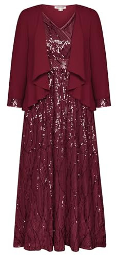 GRACE KARIN Women's Elegant Formal Dress Sequin Sparkly Dresses for Wedding Party Cocktail Sleeveless Wrap High Waist Dress Classy Ladies Night Sequin Dress Wine Red Size 14