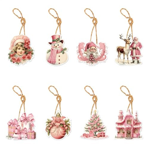 Zankie Adornos para árboles Adornos para árboles de Navidad de color rosa,Decoraciones colgantes para árboles de Navidad | Rosa 8 piezas colgantes navideños adornos para árboles,Decoraciones navideñas