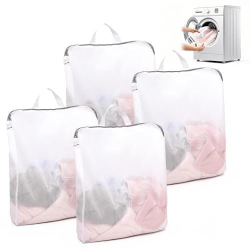 4 Stück Wäschebeutel, Wäschesack wäschebeutel mit Griffen 50x60cm, Wäschesäckchen Laundry Bag für Waschmaschine Net Wäschebeutel Mesh Wäschesack Reise für Unterwäsche BH Socken Dessous Strumpfhosen