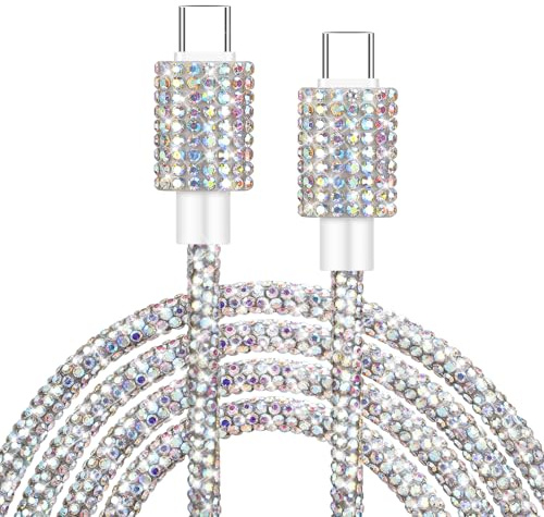Coolden USB C to USB C Charger Cable 1.2M Bling Sparkling Diamond USB C Cable for Women Girls 60W (3A) Type C Charger Cord Fast Charging for iPhone 17/16/15 Series, Galaxy S25 S24 S23 S22, Pixel 9