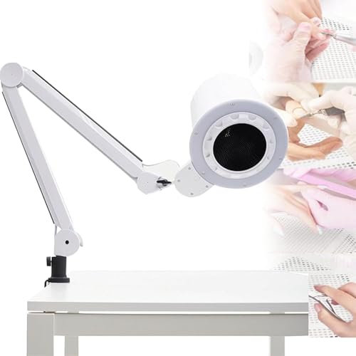 Professional 80W Nail Dust Extractor,Professional Nail Dust Collector Machine with Lamp,with Powerful Suction Extractor Fan,with Reusable Filter,Built-in Dimmable LED,Universal Table Stand
