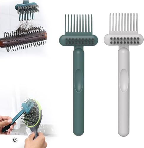 2 en 1 Peigne Nettoyeur avec Pic et Poils Outil de Nettoyage Peigne Nettoyant Efficace Brosse à Cheveux Nettoyeur Brosse à Cheveux Remover Râteau, Convient pour la Maison et le Salon (Gris + Vert)