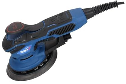 DEDRA Exzenterschleifer mit austauschbaren Auflagen ⌀125 - ⌀150mm, hohe Leistung 350W, 4000-10.000 U/min, langes 4m kabel, gewicht nur 1,4, mit Schleifpapier-Set, 230V~50Hz, Staubsammelanlage