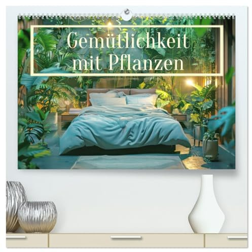 Gemütlichkeit mit Pflanzen (hochwertiger Premium Wandkalender 2026 DIN A2 quer), Kunstdruck in Hochglanz: Schlafzimmer mit viel Grün (CALVENDO Orte)