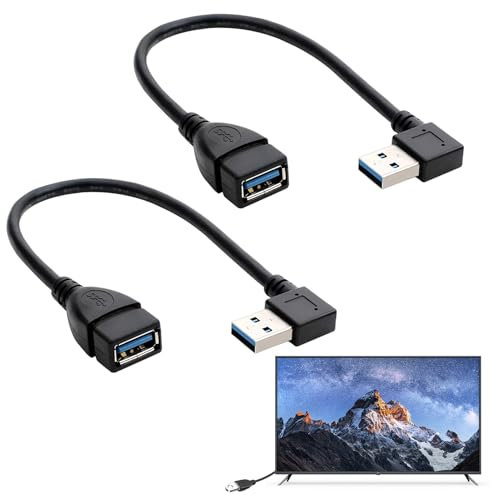 2PCS USB 3.0 Extension Data Cable, Short USB Extender 90 Degree Male to Female Adapter Left and Right Angle Extender Cable 5Gbps Data Transfer Rate for Flash Drive/Hard Drive, Black