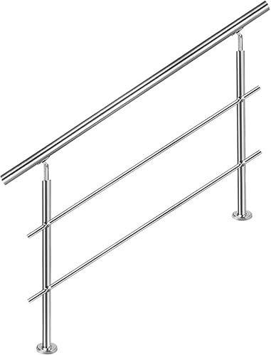 AMDBRAIL Edelstahl Handlauf Geländer für Treppen Brüstung Balkon mit 2 Querstreben - Innen und Außen Handlauf Geländer Treppengeländer Edelstahl Brüstung Balkon (180CM, 2 Querstreben)