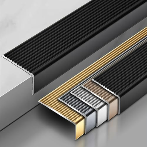 Perfil De Borde De Escalera Tira, Fácil De Instalar, Perfil De Aluminio Para Escaleras, para Escaleras Para Escalones Madera Metal Baldosas, Perfil De Antideslizante Borde Escalonado(Negro,30*20mm)