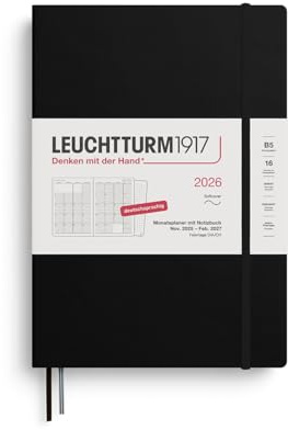 LEUCHTTURM1917 372603 Monatsplaner & Notizbuch Composition (B5) 2026, 16 Monate (01 November 2025-28. Februar 2027), Softcover, Schwarz, Deutsch