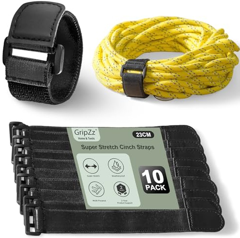 GripZz Kabelmanagement Klettband 23cm × 3cm (10 Stück) | Elastische & Wiederverwendbare Kabelbinder | Rutschfeste Klettverschlüsse für Kabelorganisation, Büro & Zuhause