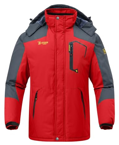 Rdruko Herren Skijacke Schneejacke Wasserdicht Isoliert Wintermantel | Fleece gefüttert, warm, thermisch, winddicht, dick, mit Kapuze, 4 Taschen, Snowboard, Outdoor, Wandern
