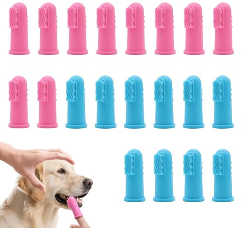Arvoni 20 Stück Hundezahnbürste, Fingerzahnbürste Hund Katzen, Hundezahnbürste Fingerling, Silikon Finger Zahnbürste Kit für Hunde, Katzen & Kleine Haustiere Zahnpflege