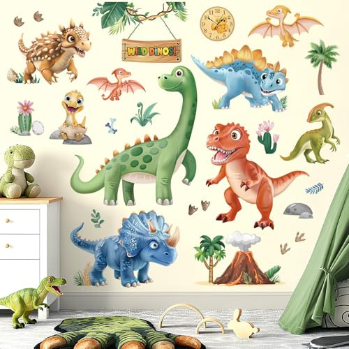 wondever Wandtattoo Dinosaurier 3D Wandsticker Dino Dschungel Tiere Kinder | Abziehen und Aufkleben, Abziehbar, Wandaufkleber Selbstklebend für Kinderzimmer Babyzimmer Schlafzimmer Wanddeko