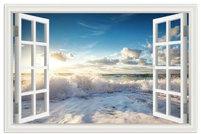 SDYSKKUG Finta Finestra Quadro Nuvole Inverno Natura Stampa su Tela Paesaggio Quadri Moderni Soggiorno Immagini Murale 120x80cm Senza Cornice