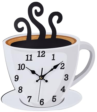 jomparis 30CM Holz Kaffeetasse Wanduhr,Retro Ohne Tickgeräusche Küchenuhr Wanduhr mit große ziffern für Küche/Wohnzimmer/Büro/Geschenk