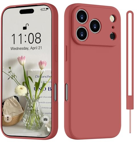 HGH für iPhone 17 Pro Hülle Silikon mit 1 Lanyard, Rot | Handyhülle für iPhone 17 Pro Dünn Rundumschutz mit Microfiber-Innenfutter Kratzfest Schutzhülle