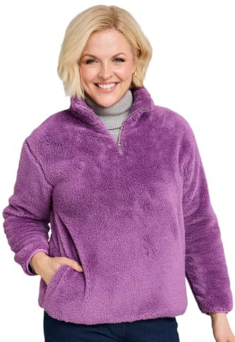 Amber Ladies Half Zip Borg Fleece Sweatshirt with Side Pockets | Women's Soft Knitted Pullover Sweater / Jumper with Easy Zip Fastening & Jersey-Bound Edges