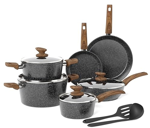 Kitchen Academy Set di Pentole e Padelle 12 Pezzi Antiaderente Nero