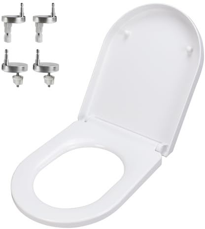 Fanmitrk WC Sitz mit Absenkautomatik D Form, Toilettendeckel aus Duroplast, Toilettensitz mit Quick Release Funktion, Klodeckel mit einfache Montage & Reinigung