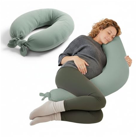 Jané Cojín de Lactancia XXL y Embarazo, Almohada para Dormir y Descanso, Funda 100% Algodón Muselina, Verde