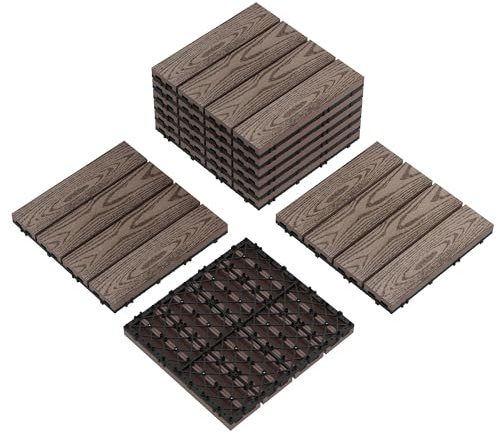 Dalles de terrasse clipsables en composite imitation bois, 30 * 30cm Étanches et antidérapantes Idéal étenduérieur/intérieur Pour balcon, jardin, piscine, patio (Brun café, Lot de 9)