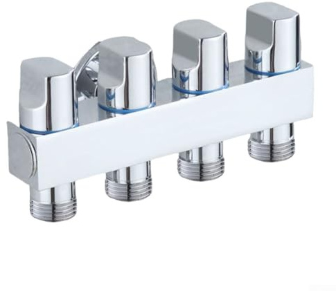 YobiLife Vanne d'angle en laiton 1 entrée 4 sorties Distributeur d'eau multi-connexions Répartiteur de robinet étanche Valve robuste pour machine à laver WC évier Argenté 14,5 x 6,6 cm (argenté)