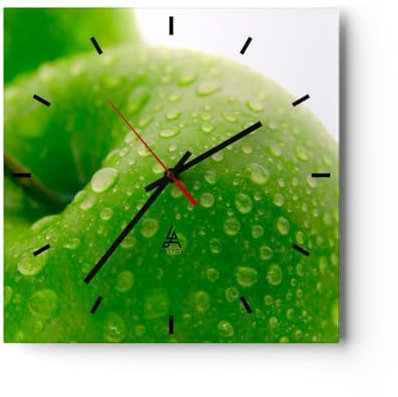 Modern Wanduhr Apfel Obst Vitamin Gesundheit 30x30cm Quadrat Klein Wand Uhr Glas Analog Zimmeruhren Küche Büro Wohnzimmer Glasuhr Wall Clock Dekoration Design Wanddekoration Küchenuhr C3AC30x30-1335