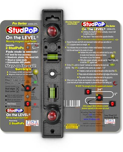 StudPoP® Intelligenter magnetischer Bolzenfinder On the Level – keine Batterien, keine Kalibrierung, 3 x zuverlässiger, Latte und Gips, Metallnieten, visuelle und akustische Anzeige, einfach und
