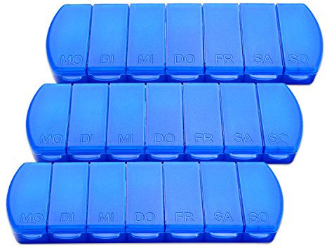 Schramm® 3 Stück Tablettenbox blau 11x4x1,5cm Pillen Tabletten Box 7 Tage Schachtel 3er Pack Tablettendose Pillendose Pillenbox Tablettenboxen Pillendosen Pillen Dose