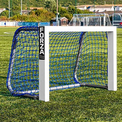 FORZA Alu Mini Ziel Fußballtor │ tragbar und zusammenfaltendes Design │ blau und schwarz Netz Optionen erhältlich (Blaues Netz)