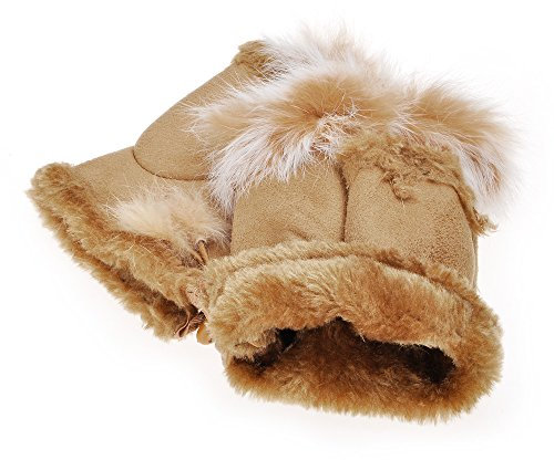 ZLYC Damen Winter Warme Kunstpelz Halbfinger Handschuhe Fingerlose Fäustlinge(Khaki)