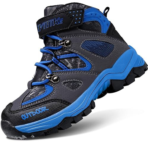 ASHION Hiking Boots Kids Trekking Climbing Outdoor Shoes Boys Trekking Waterproof Snowshoeing Hiking Footwear, 4 UK, Blue