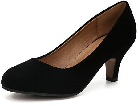 Women's Classic Round Toe Pump Kitten Low Heel Shoes, Velvet Black, 9 UK
