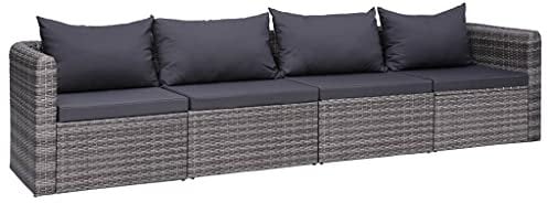 vidaXL Garten Sofagarnitur mit Rückenkissen Sitzkissen 4-TLG. Gartensofa Gartenmöbel Gartengarnitur Sitzgruppe Sitzgarnitur Gartenset Grau Poly Rattan