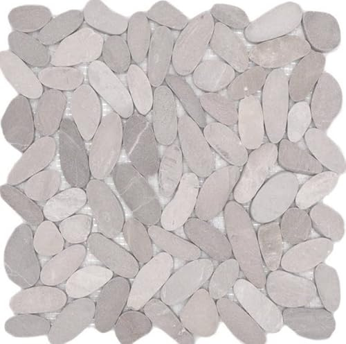 Flußkiesel Steinkiesel hellbeige braun Kiesel geschnitten Fliesenspiegel Duschwanne Duschtasse Bad - MOS30-IN10