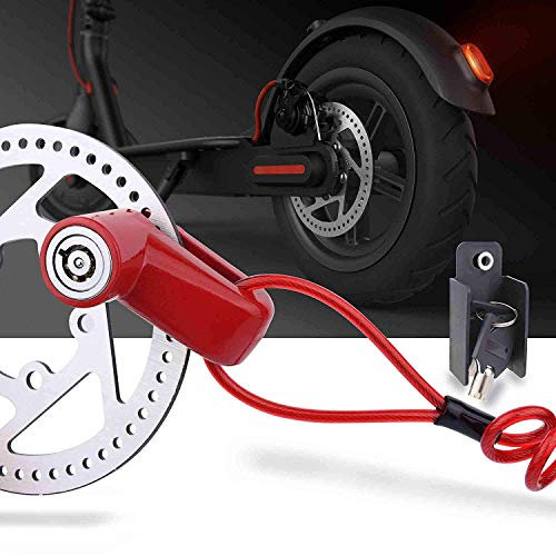 minghaoyuan ALADILY Disc Brakes Wheels Lock, Anti-theft Steel Wire Lock, Suitable for Electric Scooters Motorcycle Bicycle Wheels Locker With Reminder Rope (RED)