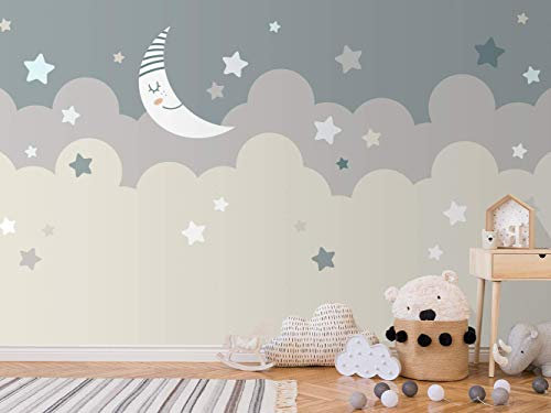 Oedim Kindertapete aus Vinyl und Tapete für Wände Wolken und Mond | Wanddekoration | Kindertapete | Dekoration für Esszimmer, Wohnzimmer, Schlafzimmer 200x150cm